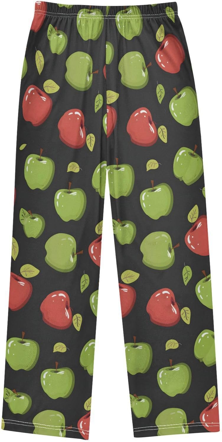 senya Pajama Pants Sleep Pants Soft Elastic Waist Pajama Lounge Pants Red Apples Green Apples for 6-14 Years Old - Image 2